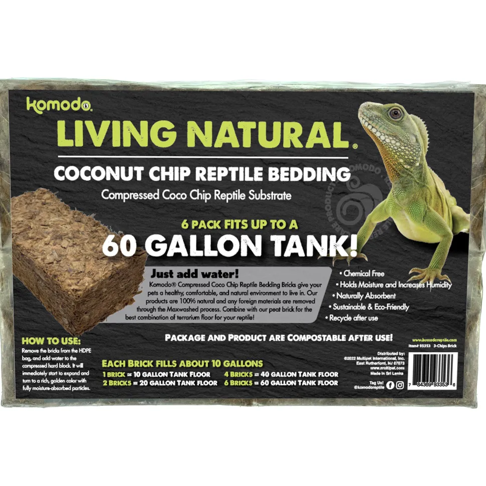 Komodo Living Natural Coconut Chip Reptile Bedding Brick - 6 Pack
