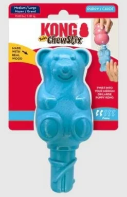 Kong ChewStix Twists Bear Real Wood Coated Puppy Dog Toy - Medium/Large