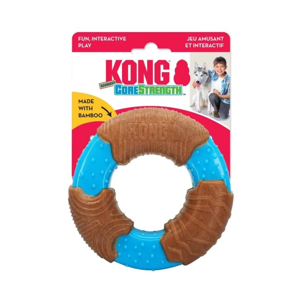 Kong CoreStrength Bamboo Ring Dog Toy - Blue/Red - Large