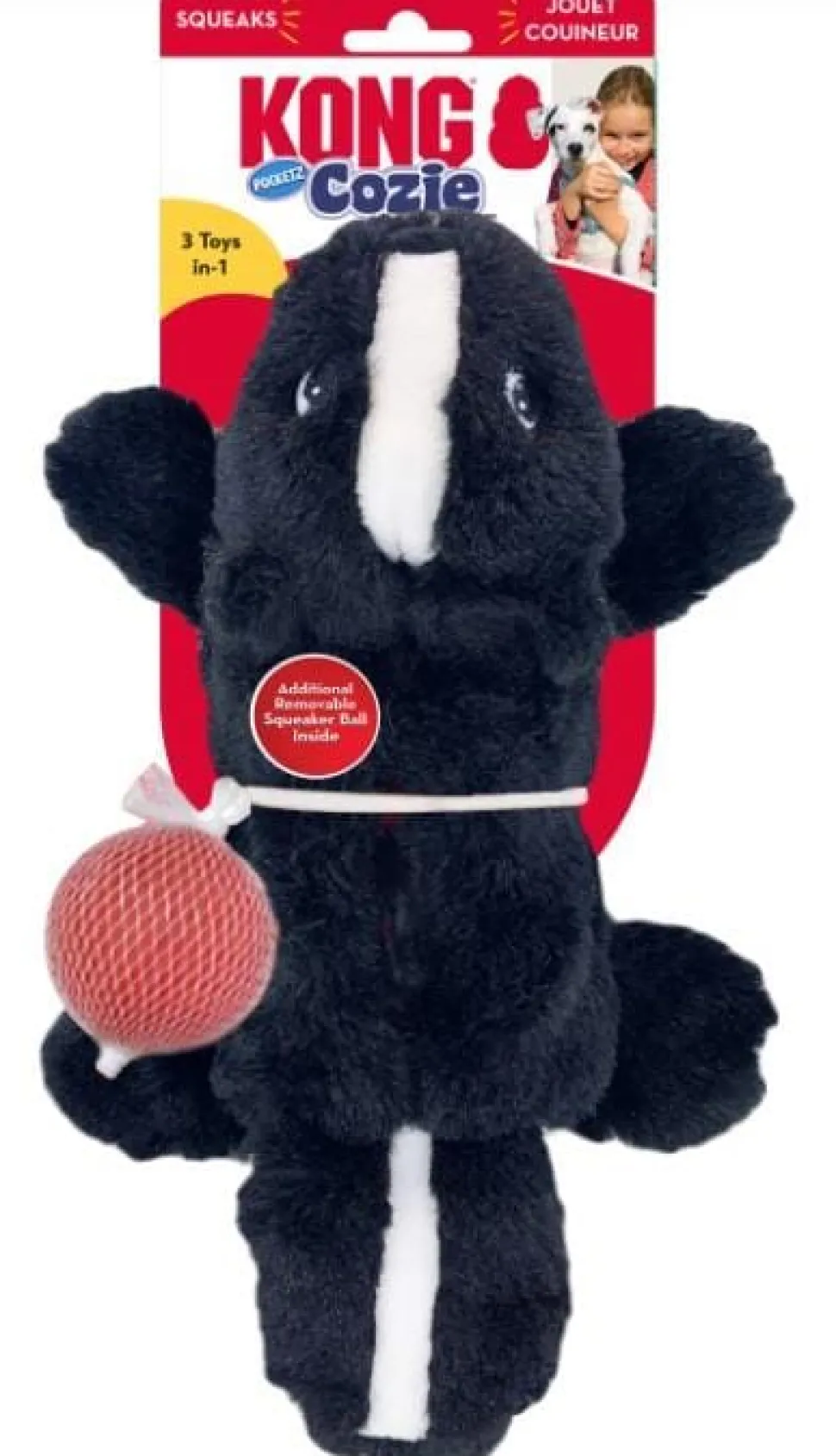 Kong Cozie Pocketz Skunk Internal Pouch Squeak and Plush Dog Toy - Medium