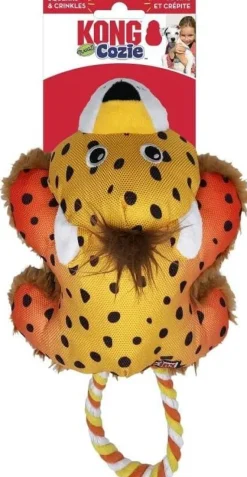 Kong Cozie Tuggz Cheetah Crinkle and Squeak Dog Toy - Medium/Large