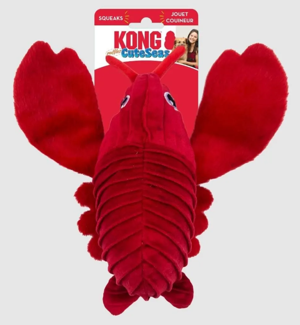 Kong Cuteseas Rufflez Lobster Squeak and Plush Dog Toy - Small