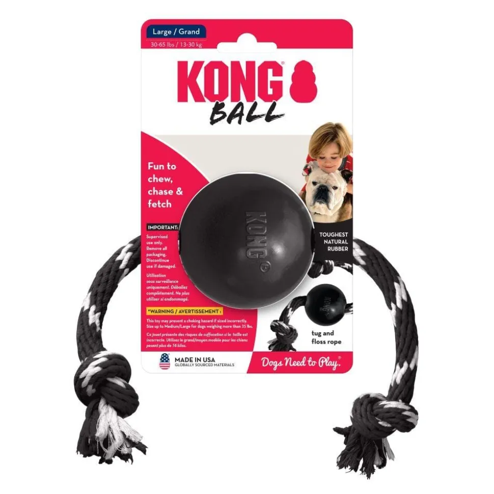 Kong Extreme Ball with Rope Durable Rubber Dog Toy - Large