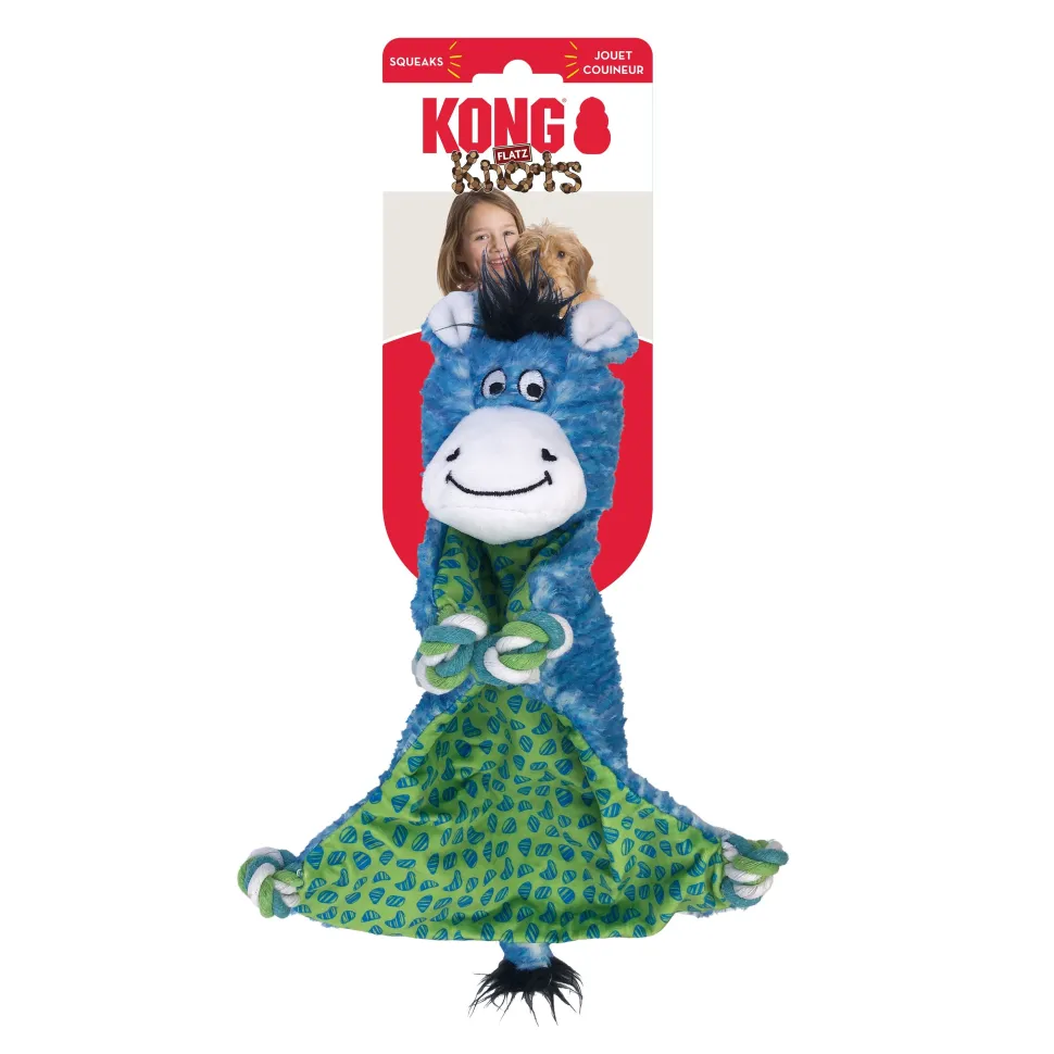 Kong Floppy Knotz Flatz Zebra Internal Knotted Squeak Dog Toy - Blue - Medium/Large