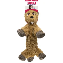 Kong Flopzie Beaver Low-Stuffing and Squeaking Plush Dog Toy - Medium