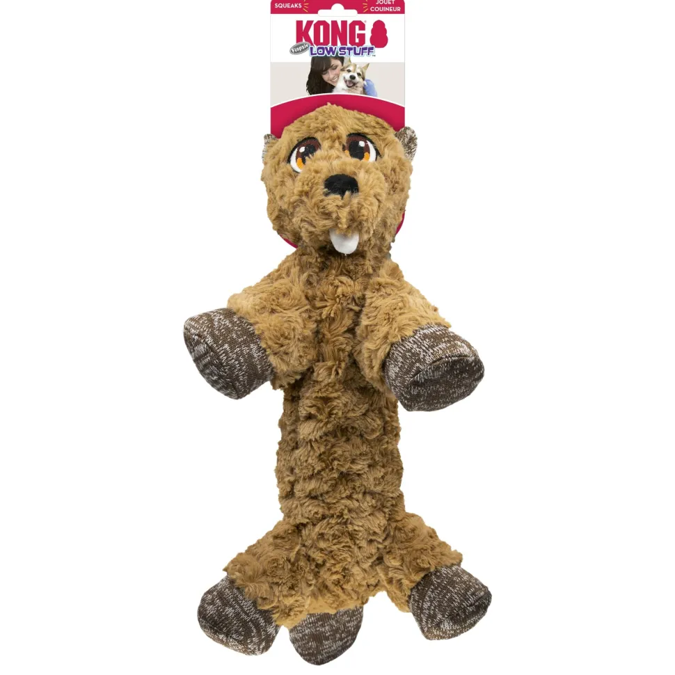 Kong Flopzie Beaver Low-Stuffing and Squeaking Plush Dog Toy - Medium
