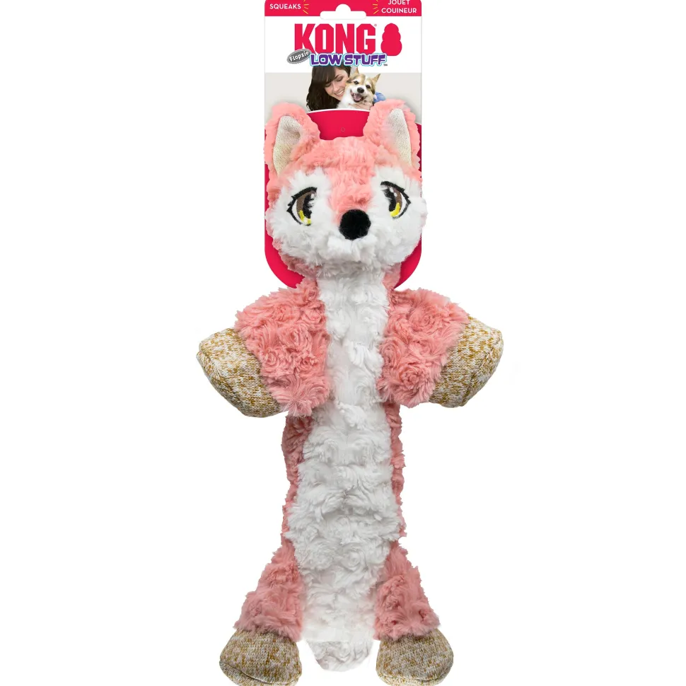Kong Flopzie Fox Low-Stuffing and Squeaking Plush Dog Toy - Medium