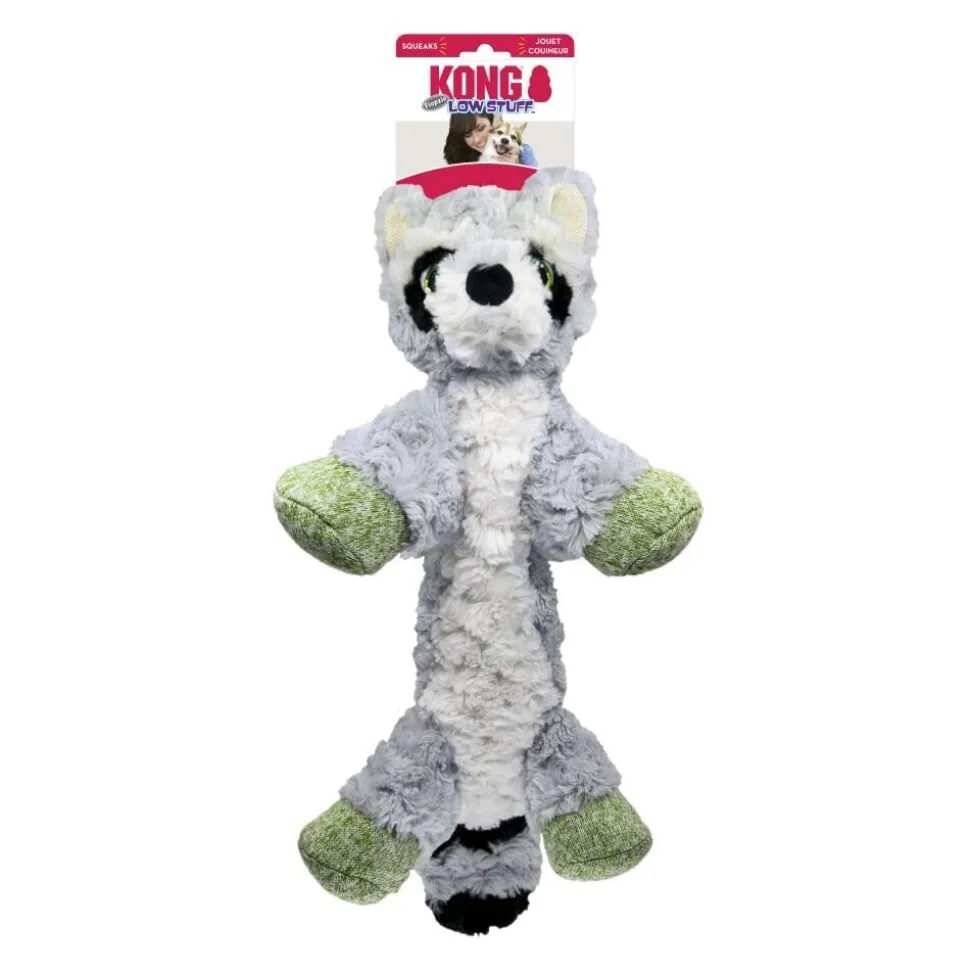 Kong Flopzie Raccoon Low-Stuffing and Squeaking Plush Dog Toy - Medium