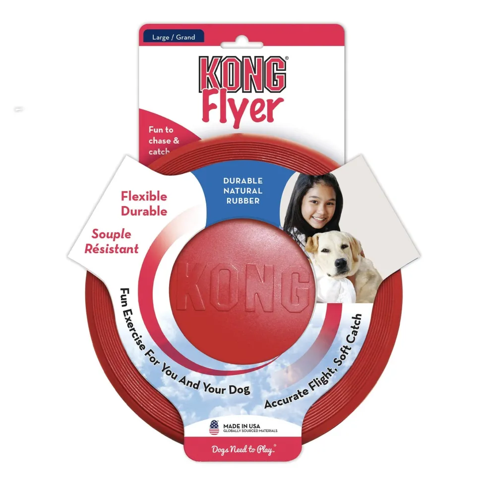 Kong Flyer Soft Flying Disc for Fetch Natural Rubber Dog Toy - Red - Large