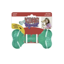 Kong Squeezz Bone Dental Textured Rubber Dog Toy - Teal - Medium