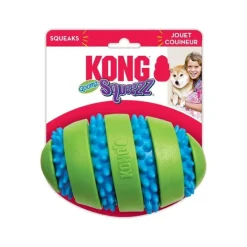 Kong Squeezz Goomz Football Dental Textured and Squeak Rubber Dog Toy - Large