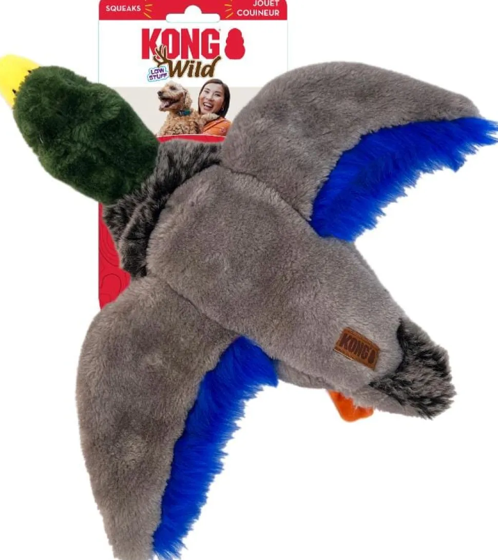 Kong Wild Duck Low-Stuffing Squeak and Soft Plush Dog Toy - Gray - Medium