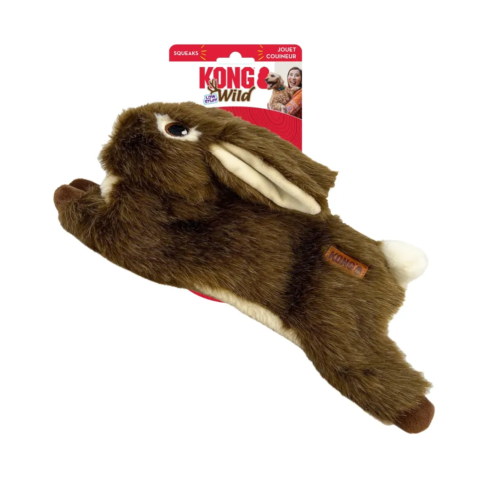 Kong Wild Rabbit Low-Stuffing Squeak and Soft Plush Dog Toy - Medium