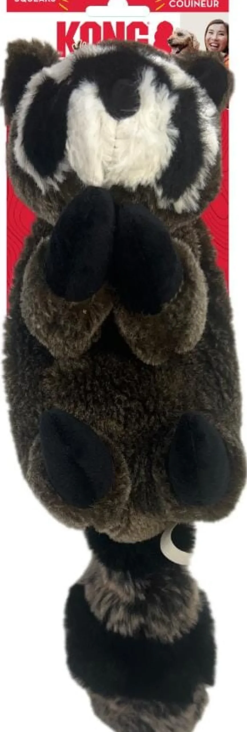 Kong Wild Raccoon Low-Stuffing Squeak and Soft Plush Dog Toy - Medium