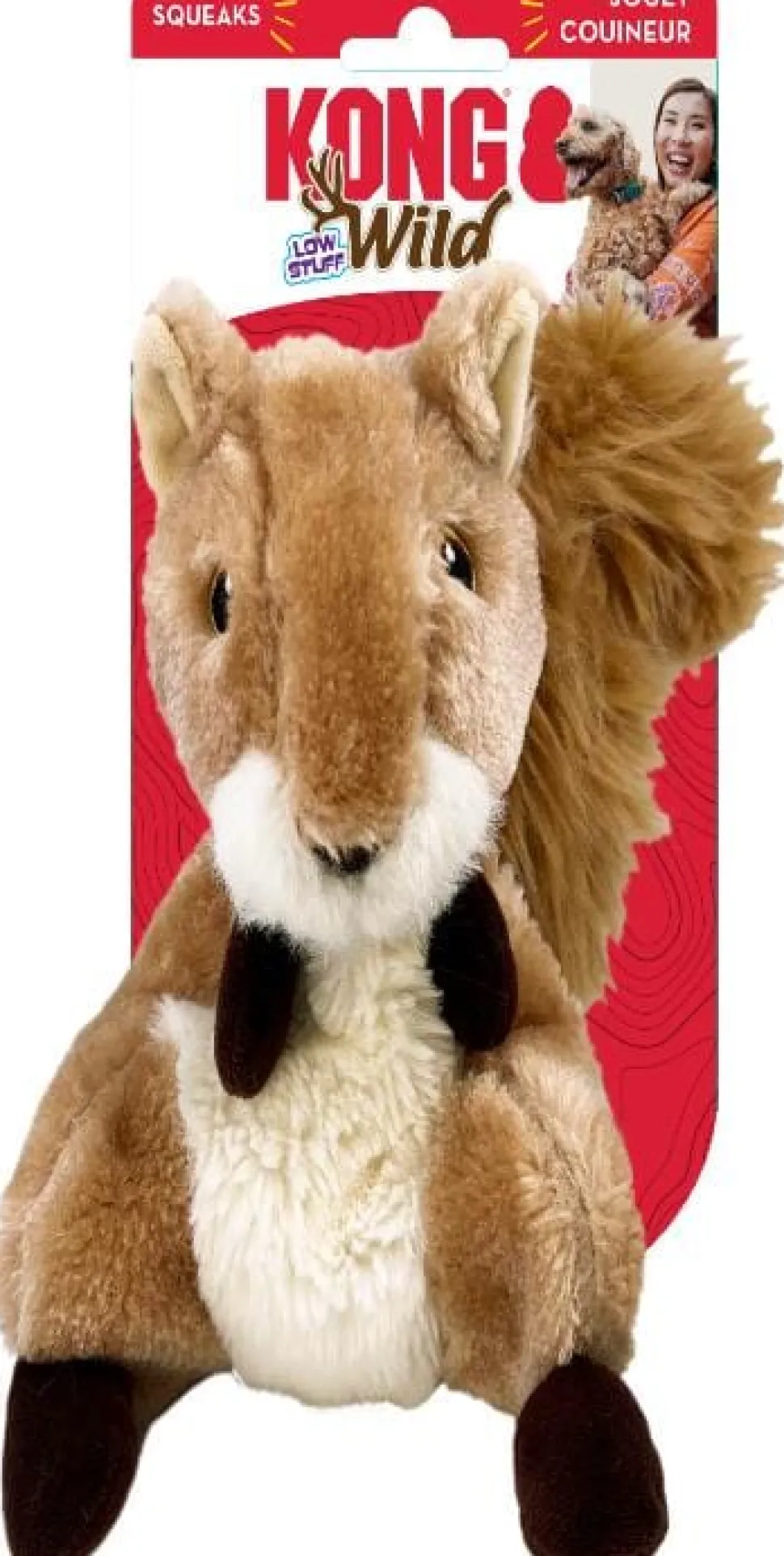 Kong Wild Squirrel Low-Stuffing Squeak and Soft Plush Dog Toy - Medium