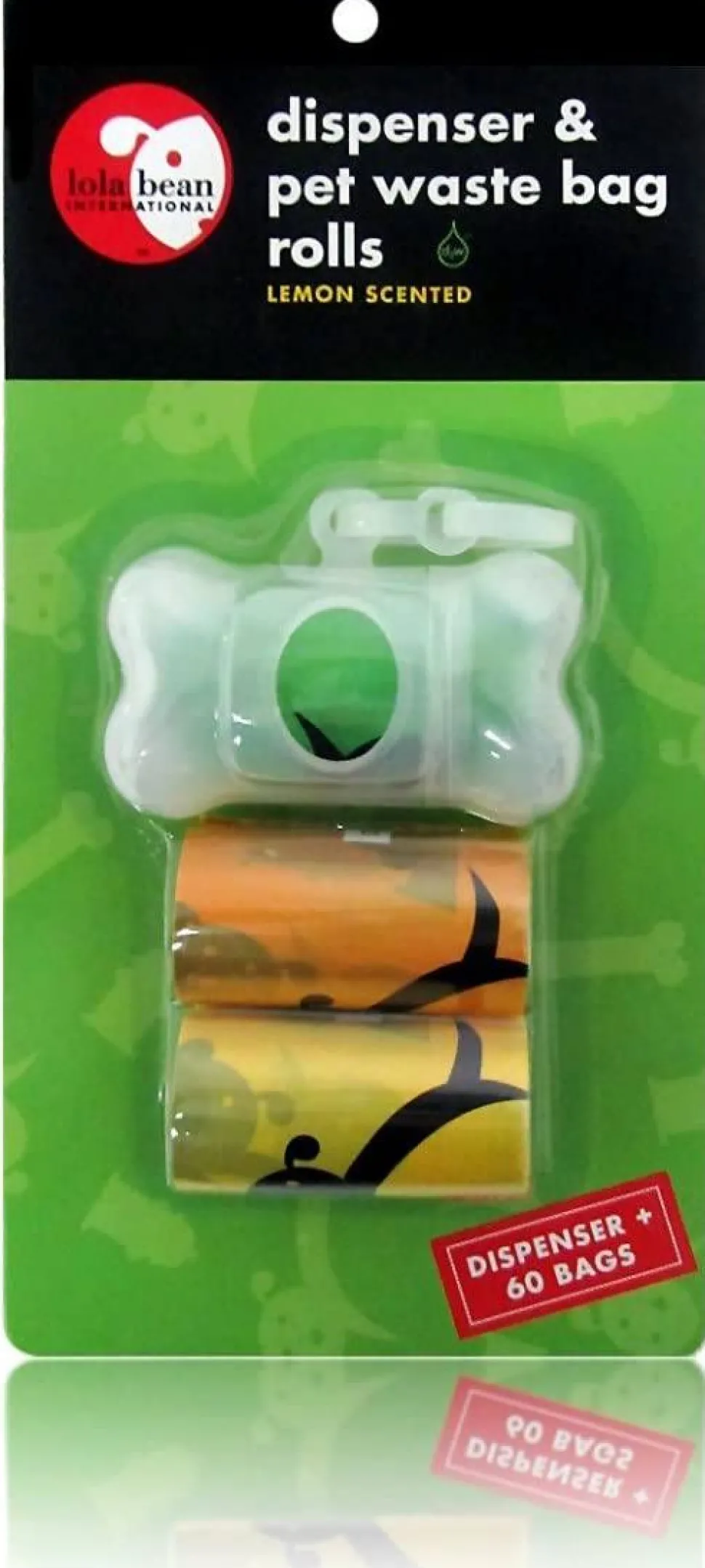 Lola Bean Bone Shape Dispenser & Waste P/U Bags (Lemon-Black/Grey) - 60 Count