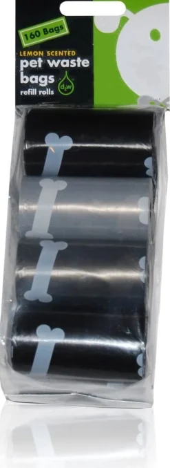 Lola Bean Waste P/U Bags- 8 Re-fill rolls (Lemon-Black/Grey) - 160 Count