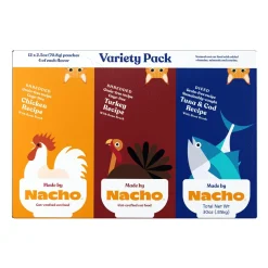 Made by Nacho Shredded and Diced in Bone Broth Wet Cat Food Pouch - Variety Pack - 2.5 Oz - Case of 12