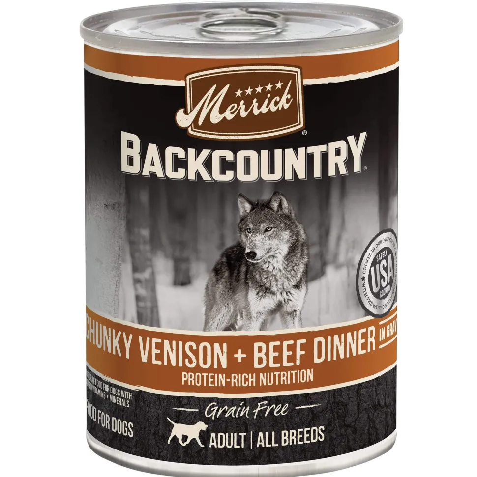 Merrick 'Backcountry' Grain-Free Chunky Venison & Beef Canned Wet Dog Food- 12.7 oz Cans - Case of 12
