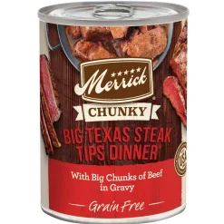 Merrick Classic Chunky Big Texas Steak Tips in Gravy Canned Dog Food - 12.7 Oz - Case of 12