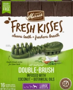 Merrick Fresh Kisses Coconut Oil and Botanicals Large Brush Dog Dental Chews - Value Box - 16 Count - 27 Oz