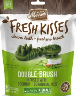 Merrick Fresh Kisses Coconut Oil and Botanicals Extra Small Brush Dog Dental Chews - 20 Count - 6 Oz