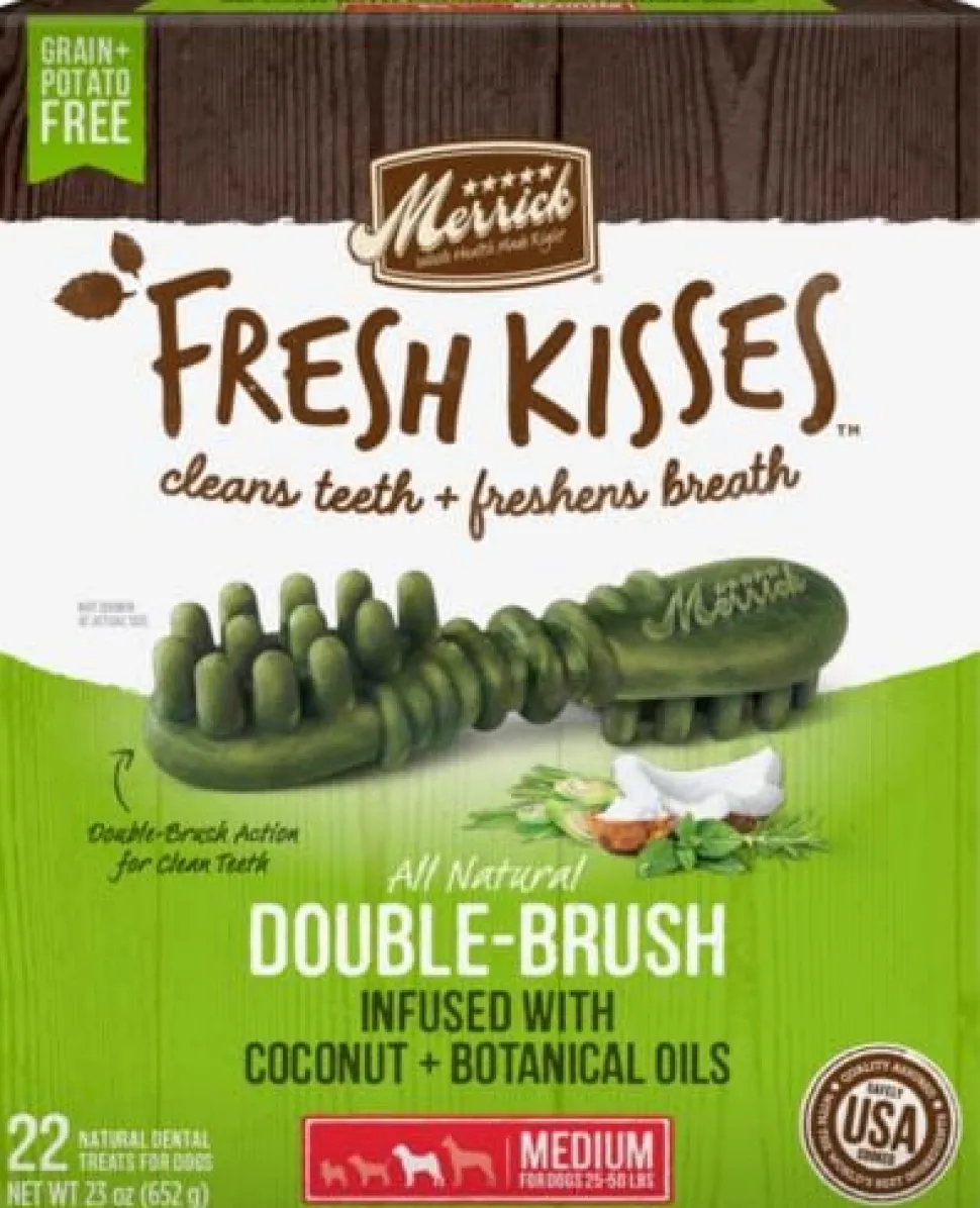 Merrick Fresh Kisses Coconut Oil and Botanicals Medium Brush Dog Dental Chews - Value Box - 22 Count - 23 Oz