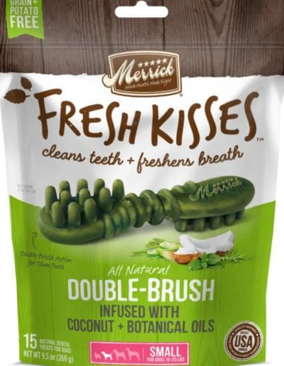 Merrick Fresh Kisses Coconut Oil and Botanicals Small Brush Dog Dental Chews - 15 Count