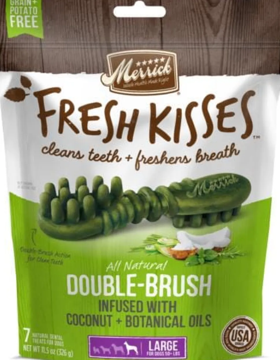 Merrick Fresh Kisses Coconut Oil and Botanicals Large Brush Dog Dental Chews - 7 Count