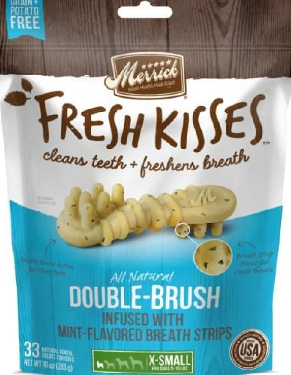 Merrick Fresh Kisses Mint Breath Strips Extra Small Brush Dog Dental Chews - 33 Count