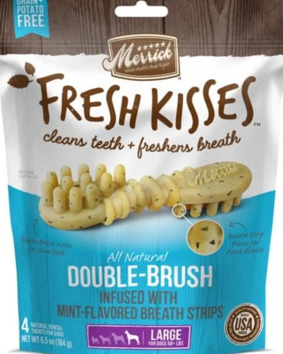 Merrick Fresh Kisses Mint Breath Strips Large Brush Dog Dental Chews - 4 Count