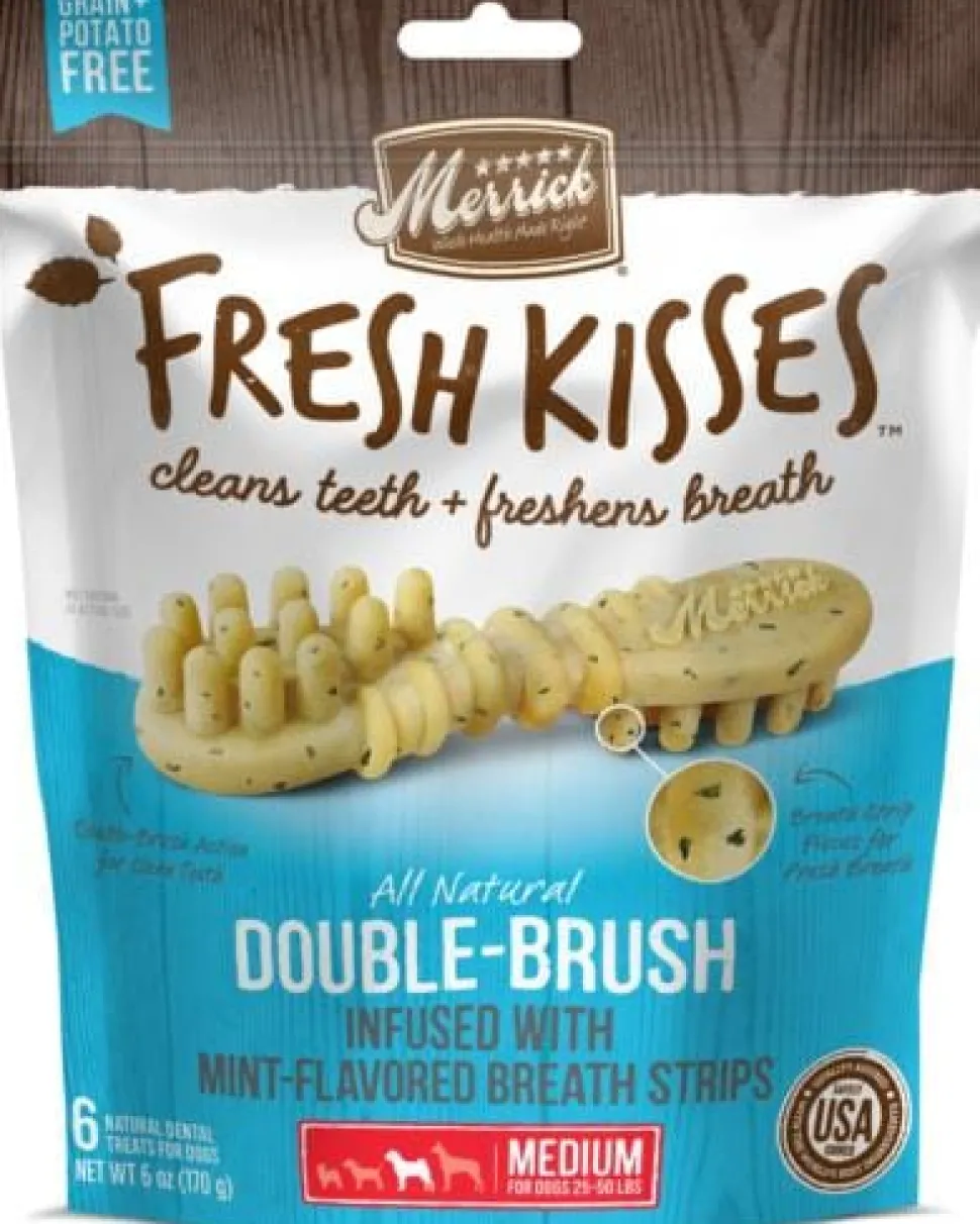 Merrick Fresh Kisses Mint Breath Strips Medium Brush Dog Dental Chews - 6 Count