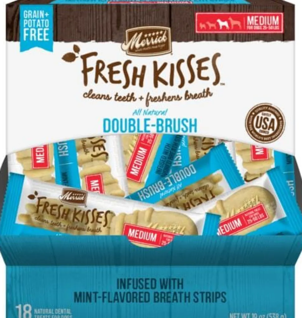 Merrick Fresh Kisses Mint Breath Strips Medium Brush Dog Dental Chews - 18 Count