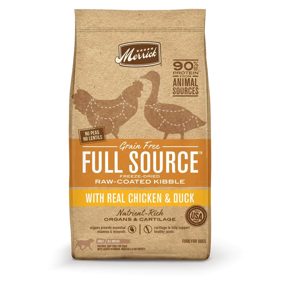 Merrick Full Source Grain Free Raw-Coated Kibble with Real Chicken + Duck Dry Dog Food - 4 lb Bag