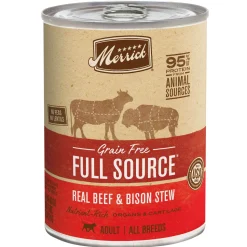 Merrick Full Source Grain-Free Beef and Bison Recipe Wet Canned Dog Food - 12/12.7 oz Cans - Case of 12