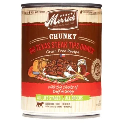 Merrick Grain-Free Chunky Big Texas Steak Tip Dinner Canned Wet Dog Food- 12.7 oz Cans - Case of 12