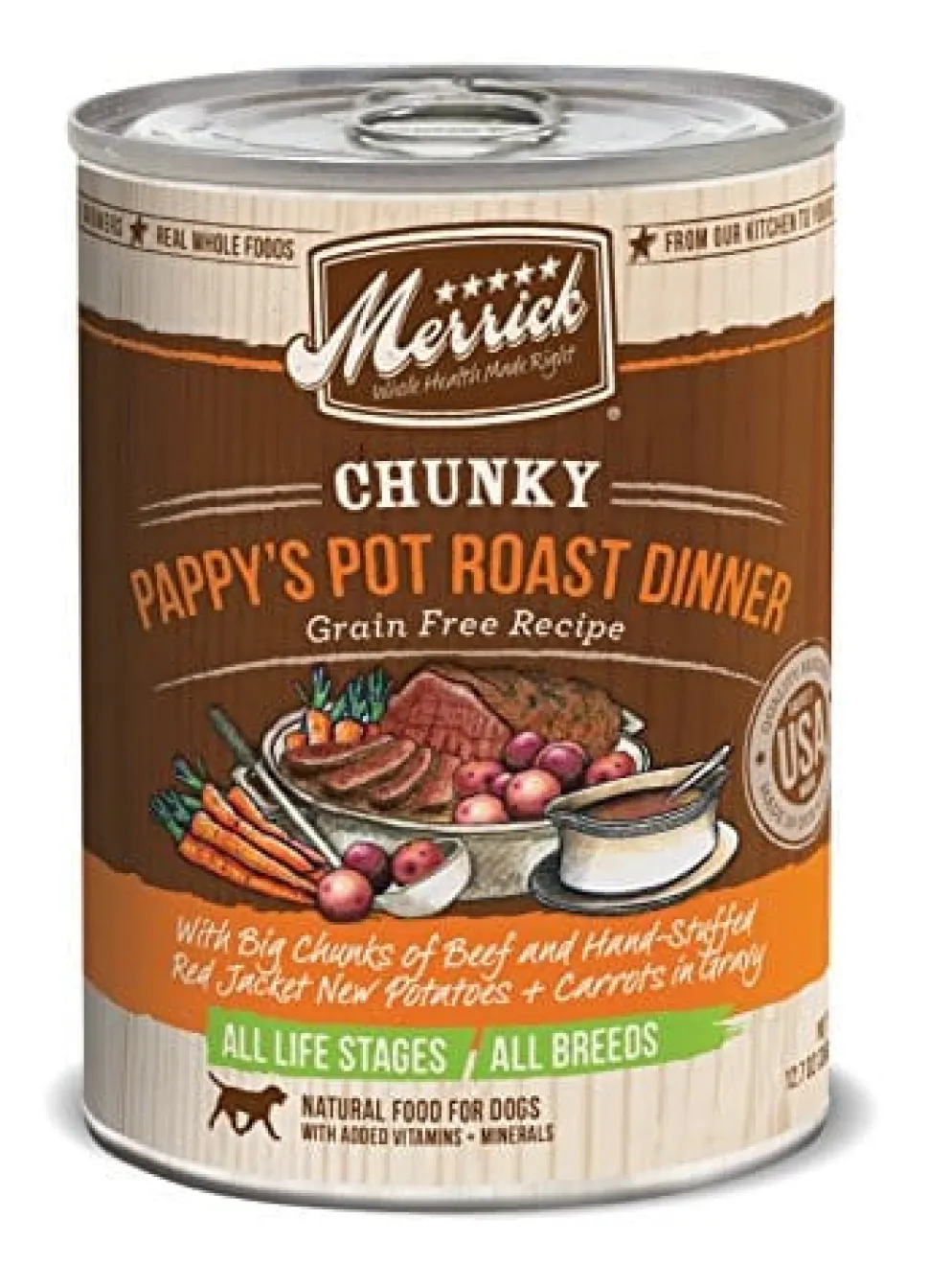 Merrick Grain-Free Chunky Pappy's Pot Roast Dinner Canned Wet Dog Food - 12.7 oz Cans - Case of 12