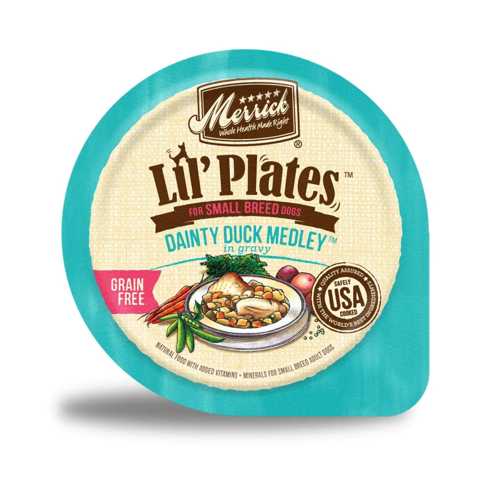 Merrick Lil' Plates Grain-Free Lil' Tubs Dainty Duck Medley Small Breed Dog Food - 3.5 oz Tubs - Case of 12