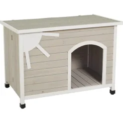 Midwest Eillo Folding Outdoor Wooden Dog House - Gray/White - Medium - 25.2" X 40.6" X 29.1" Inches