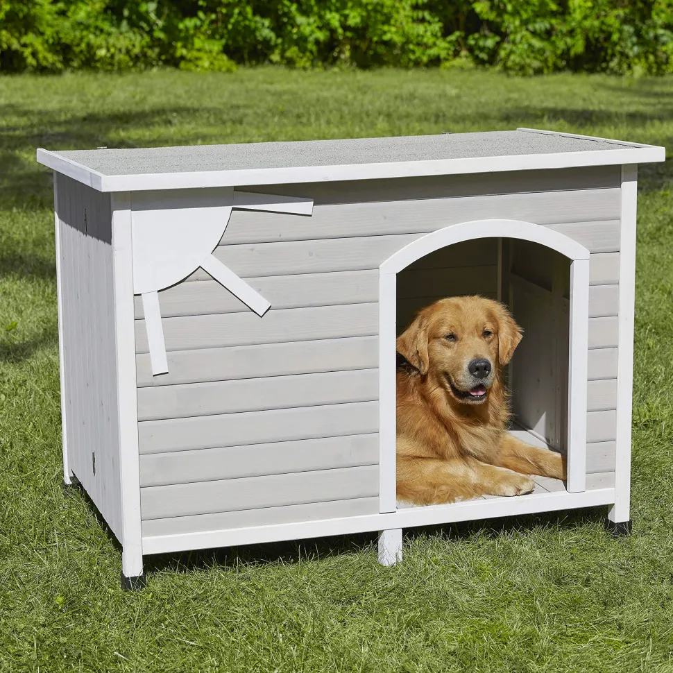 Midwest Eillo Folding Outdoor Wooden Dog House - Gray - Small - 21.7" X 33.6" X 25.3" Inches