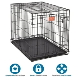 Midwest Lifestages Metal Folding Single Door Dog Crate with Divider - 36" X 24" X 27" Inches