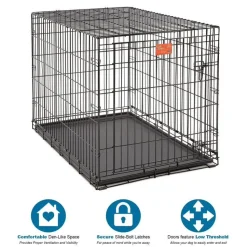 Midwest Lifestages Metal Folding Single Door Dog Crate with Divider - 42" X 28" X 31" Inches