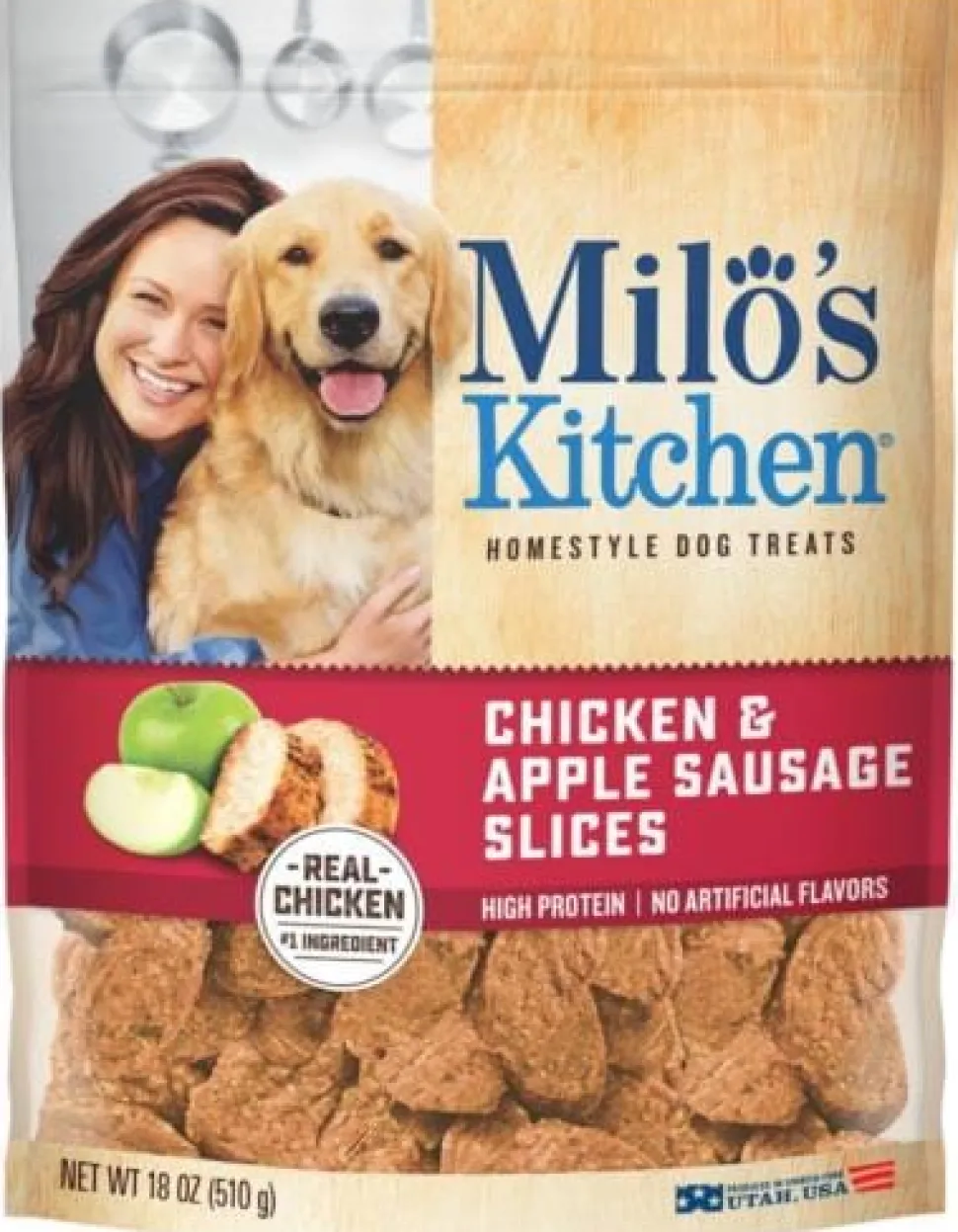 Milo's Kitchen Chicken Apple and Sausage Slices Dehydrated Dog Treats - 18 Oz - Case of 4