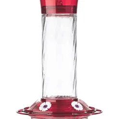 More Birds Diamond Glass Hummingbird Feeder with Ant Moat - Red - 30 Oz Cap