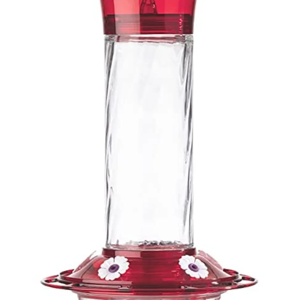 More Birds Diamond Glass Hummingbird Feeder with Ant Moat - Red - 30 Oz Cap