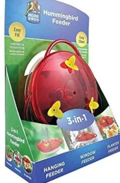 More Birds 3-In-1 Plastic Hummingbird Feeder - Red - 6 Oz Cap