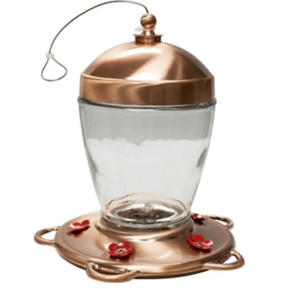 More Birds Jubilee Glass Vintage Hummingbird Feeder - Copper - 32 Oz Cap