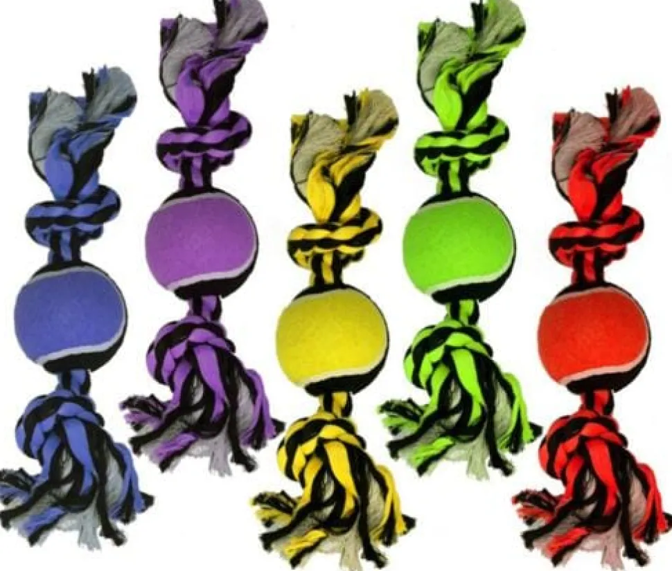 Multipet Nuts for Knots Dual-Knotted with 1 Tennis Balls and Rope Dog Toy - 10" Inches