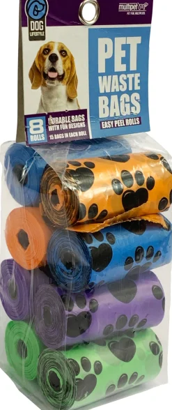 Multipet Paw Print Waste Bags Dog Wastebags - 8 Pack