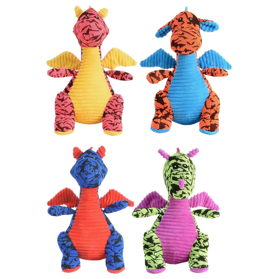 Multipet Retro Dragons Squeak and Plush Dog Toy - Assorted - 10" Inches